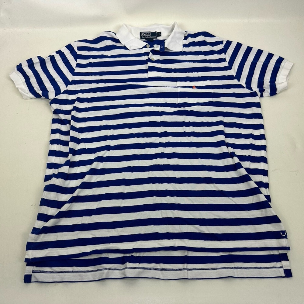 Polo Ralph Lauren Blue Striped Polo Shirt Orange Pony